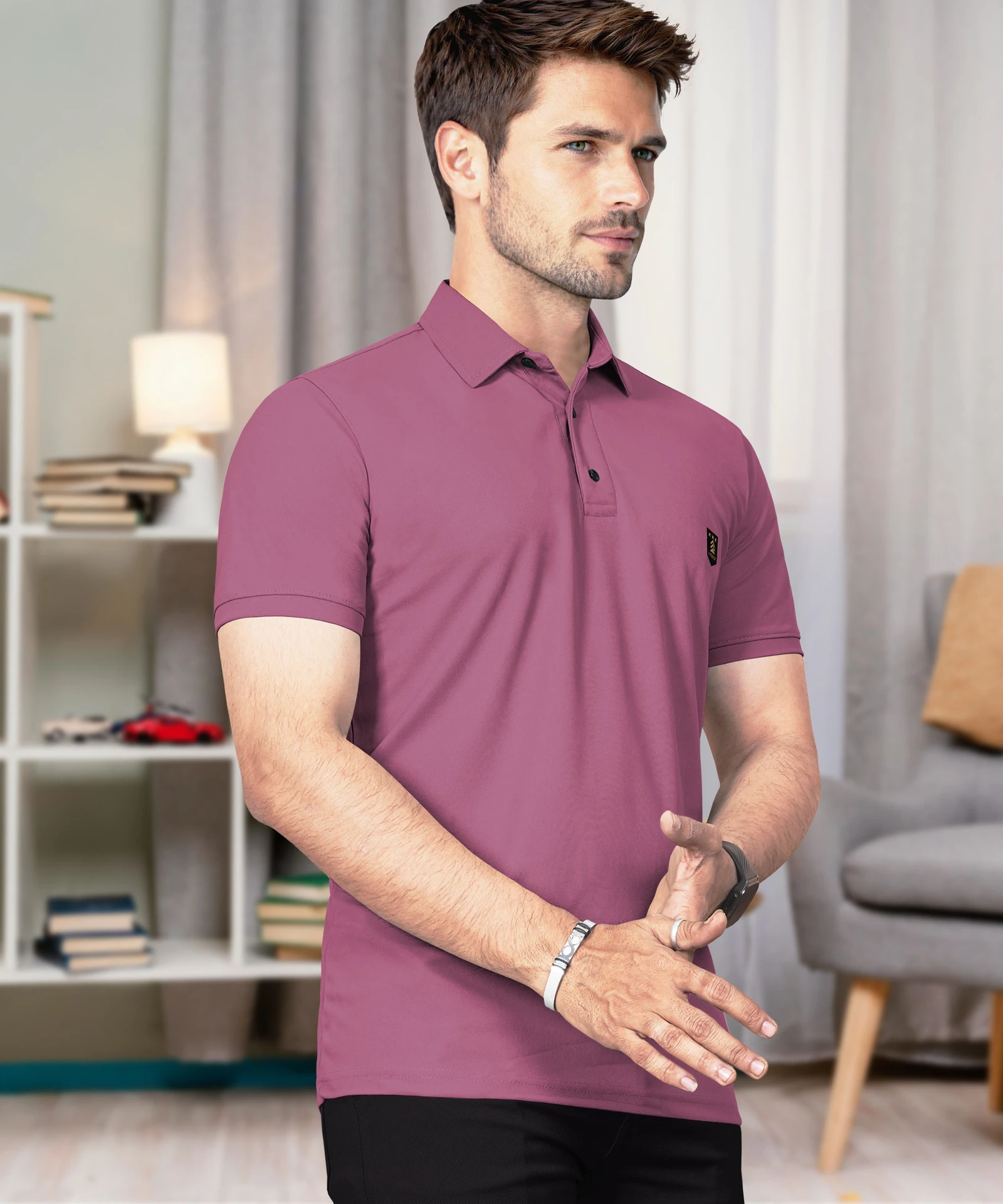 VeBNoR Men Solid Polo Neck Polyester Purple T-Shirt - Image 2