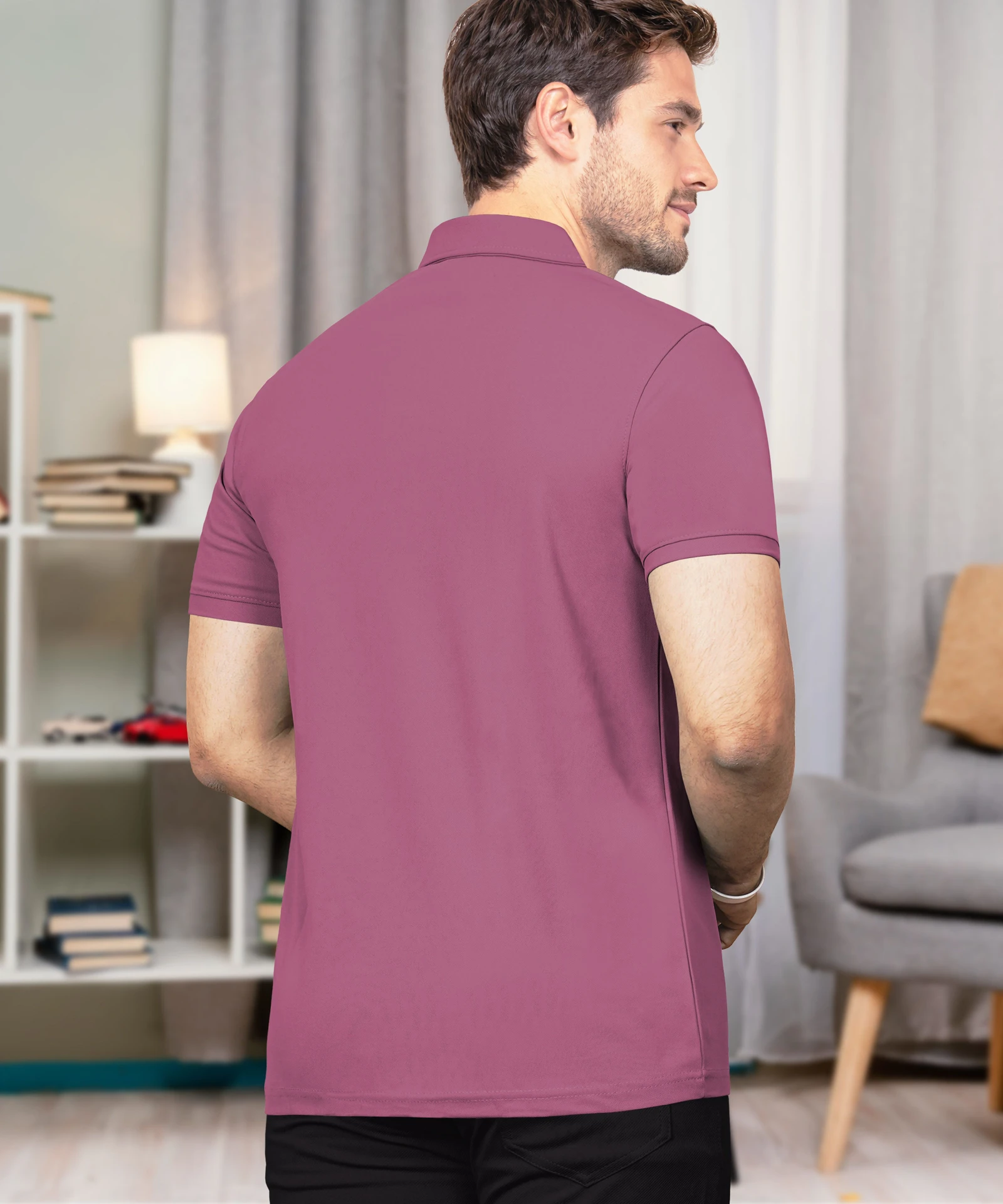 VeBNoR Men Solid Polo Neck Polyester Purple T-Shirt - Image 4